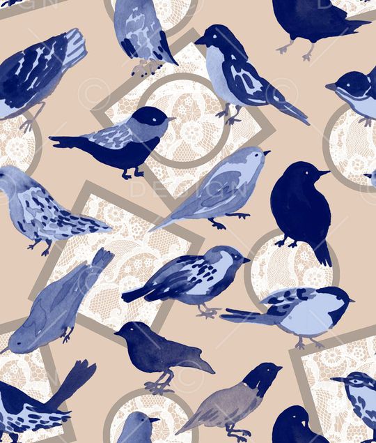 手绘复古蓝鸟印花华亿平台图片