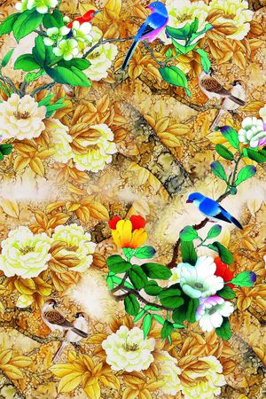 工笔画印花华亿平台图片