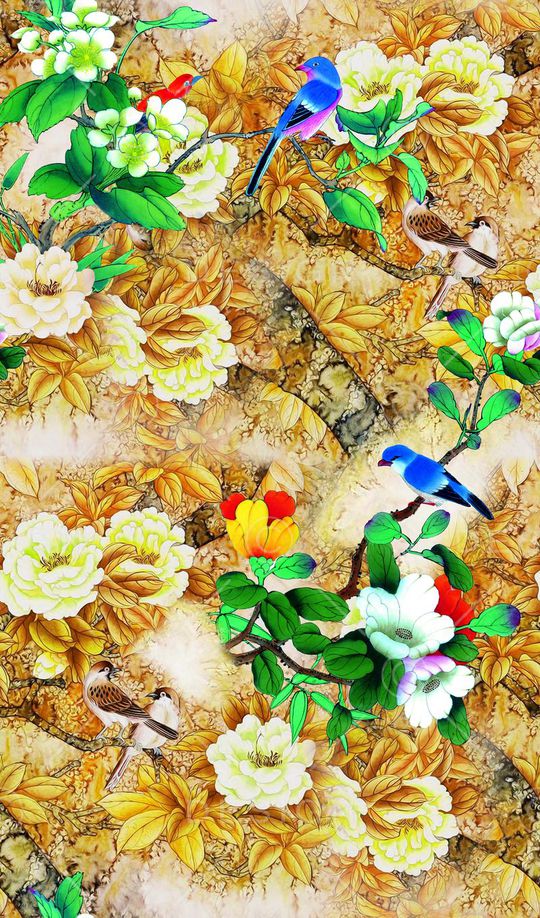 工笔画印花华亿平台图片