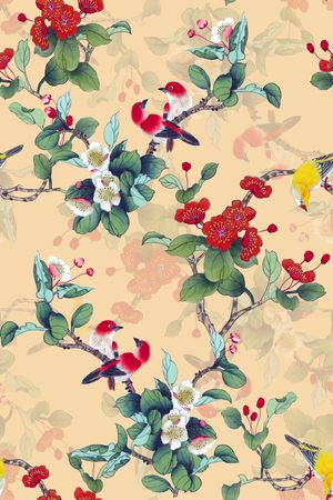 工笔画印花华亿平台图片