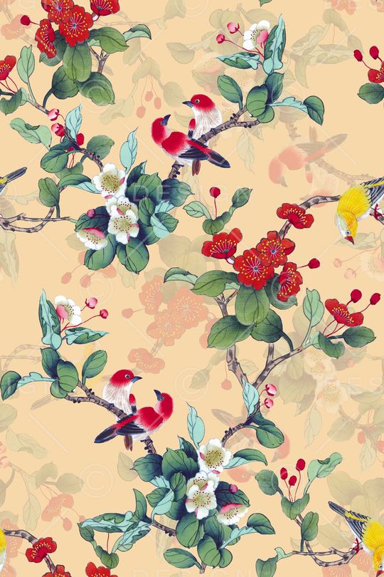 工笔画印花华亿平台图片