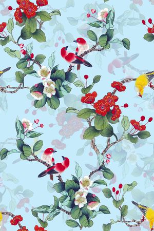 工笔画印花华亿平台图片