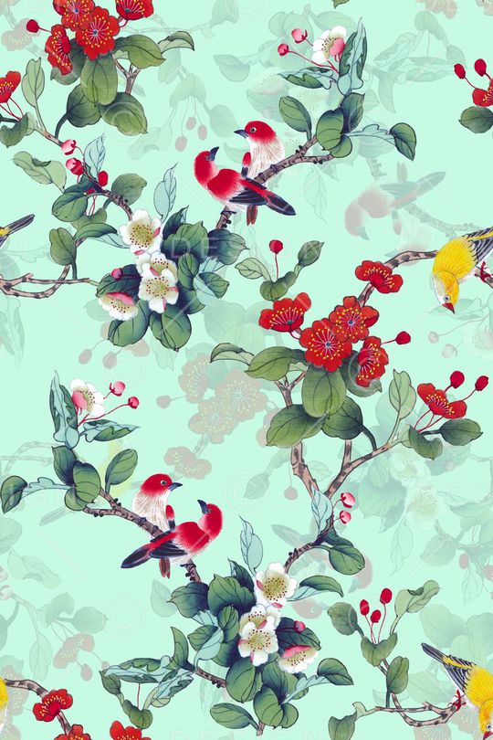 工笔画印花华亿平台图片