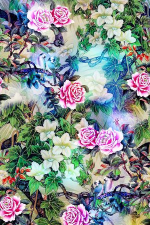 工笔画印花华亿平台图片