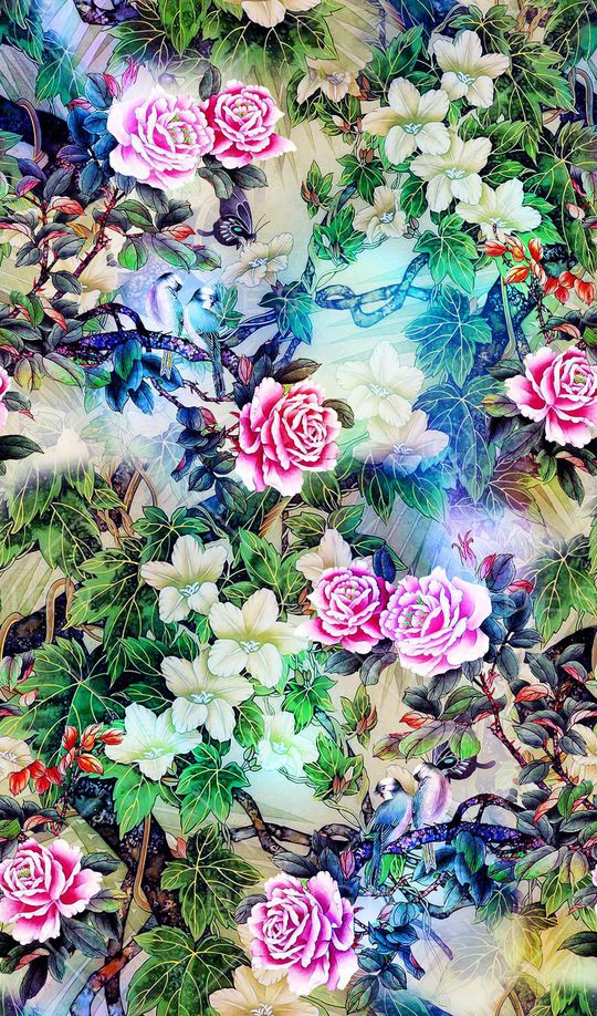 工笔画印花华亿平台图片