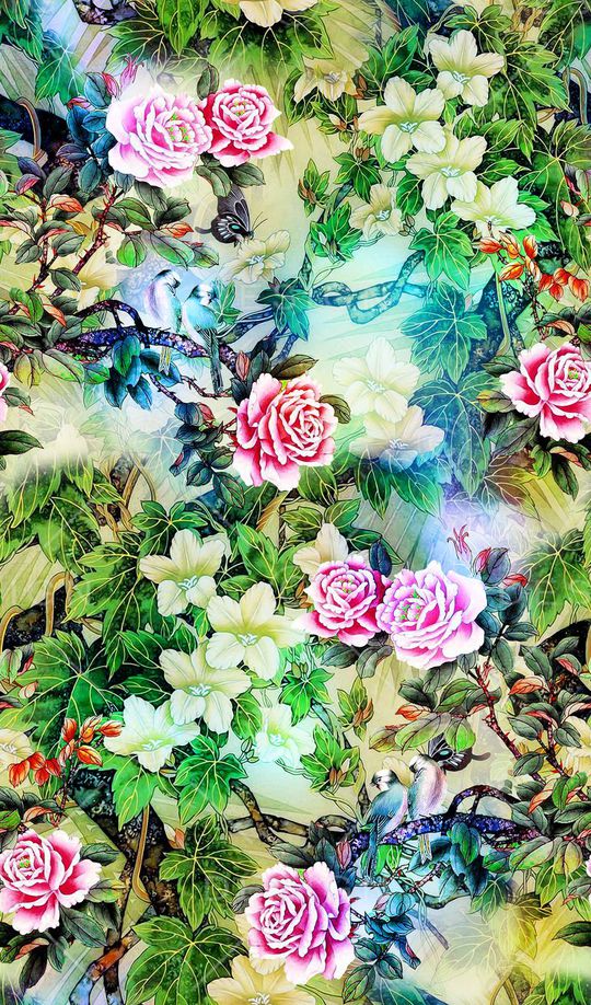 工笔画印花华亿平台图片