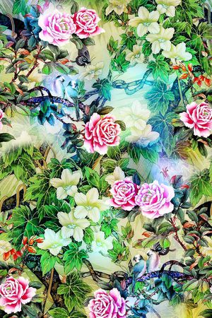 工笔画印花华亿平台图片