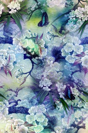 工笔画印花华亿平台图片