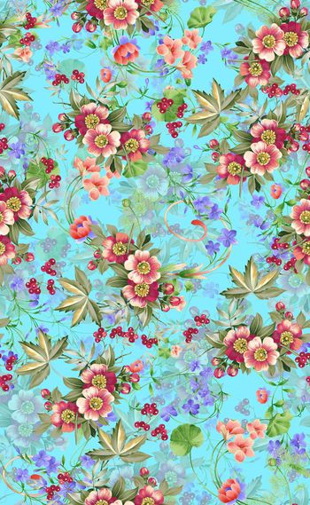 505838-欧美流行时尚色彩斑斓小花花卉 女装