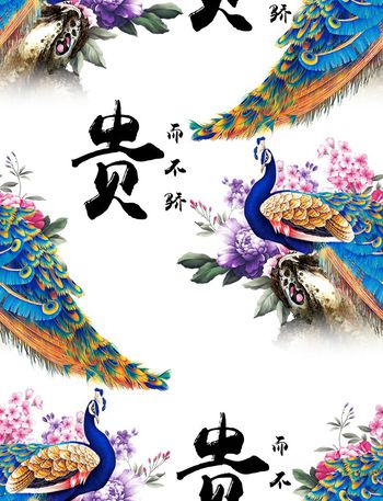 505870-贵而不骄 传统复古富贵孔雀休憩图 