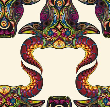 506001-彩色几何色块拼图 牛头牛角 渐变新