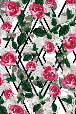 手绘玫瑰花印花华亿平台图片