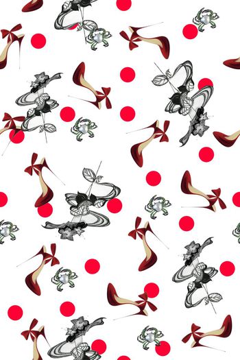 506558-蕾丝花朵高跟鞋珠宝波点