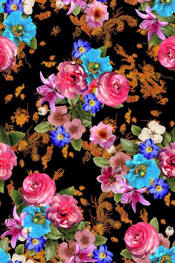 506811-复古手绘花卉龙凤底纹