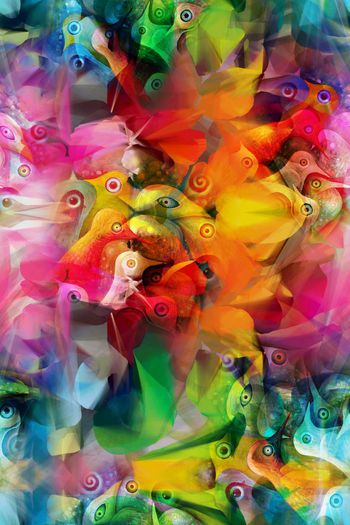 506963-抽象梦幻彩色油画鸟儿