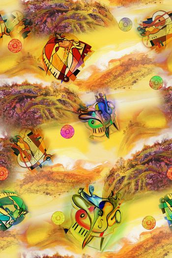 506990-山水画民族元素混搭