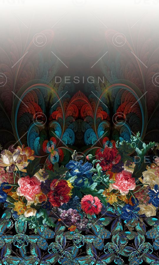 蝴蝶花卉印花华亿平台图片