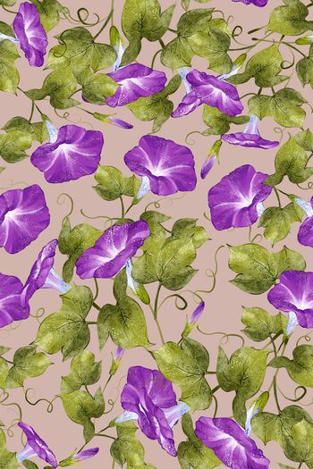 507676-清新田园手绘满版牵牛花服装窗帘沙发