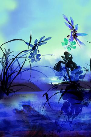 数码时尚抽象水墨花卉女装印花华亿平台图片