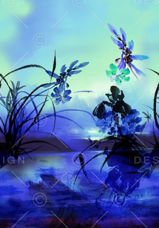 数码时尚抽象水墨花卉女装印花华亿平台图片