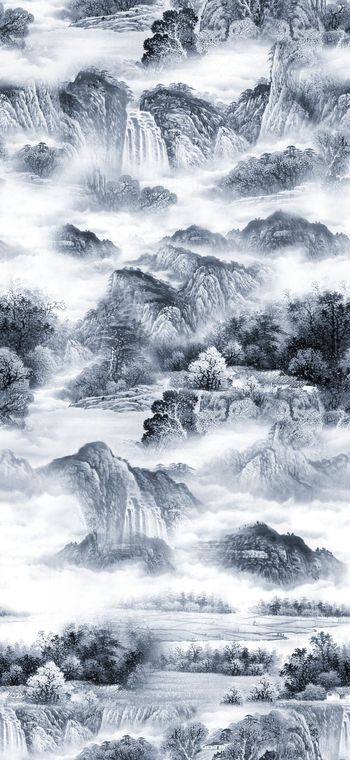 508042-流行时尚青花瓷色水墨山水印花-青花