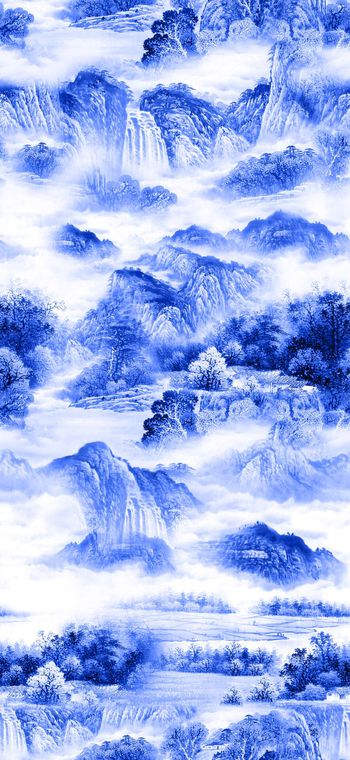 508043-流行时尚青花瓷色水墨山水印花-青花