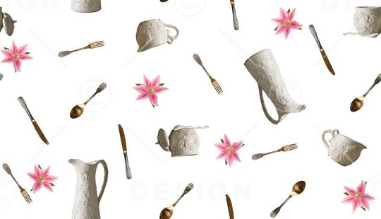 餐具、陶瓷、百合花印花华亿平台图片