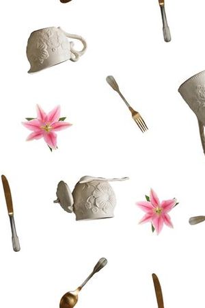 餐具、陶瓷、百合花印花华亿平台图片