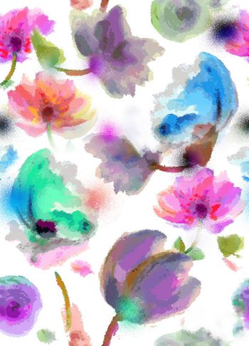 509040-水墨笔触喷洒艺术效果花卉女装连衣裙