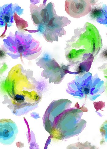 509041-水墨笔触喷洒艺术效果花卉女装连衣裙