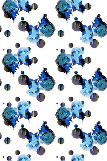 509383-高端手绘抽象玫瑰花 泼墨圆点底纹 