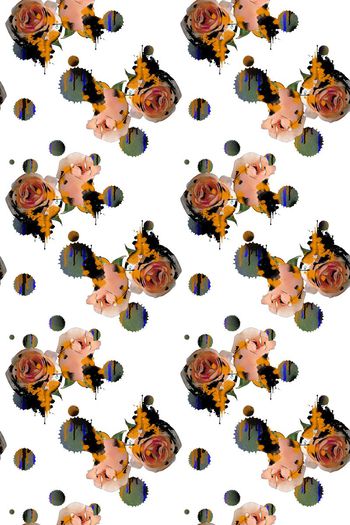 509384-高端手绘抽象玫瑰花 泼墨圆点底纹 