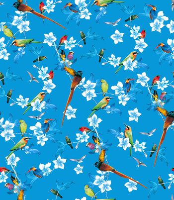 509627-百鸟争鸣中国风工笔手绘鸟儿树枝匹布