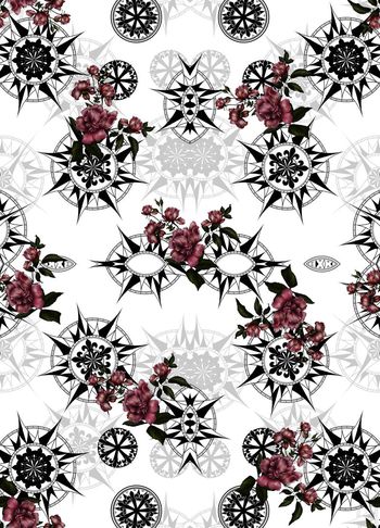 509713-复古方位图案指南针玫瑰花卉女装衬衣