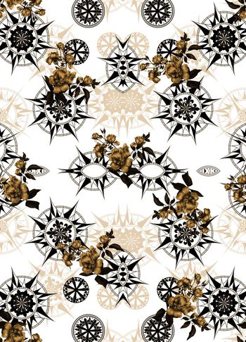 509714-复古方位图案指南针玫瑰花卉女装衬衣