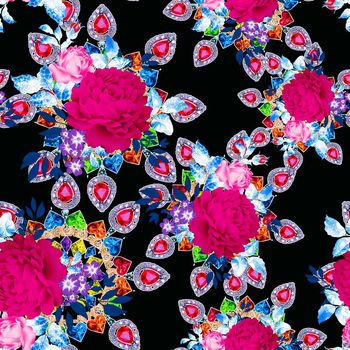 510189-欧美流行时尚手绘钻石花卉印花-现代