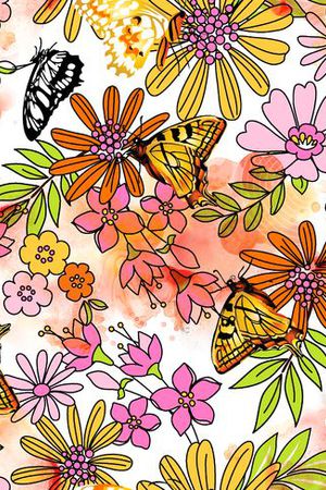 灵动蝴蝶浪漫花印花华亿平台图片