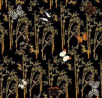 510510-时尚中国风手绘花枝蝴蝶数码印花