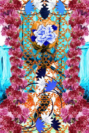 大朵花卉印花华亿平台图片