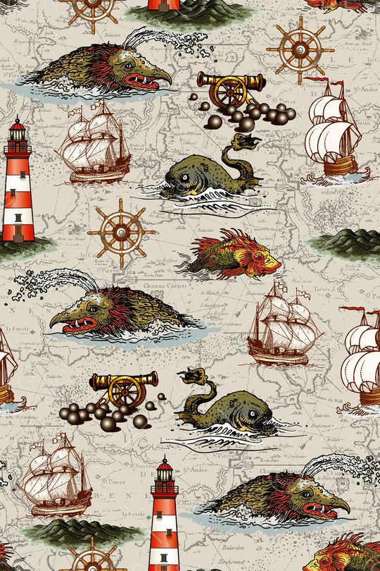 时尚 手绘 复古 欧美 航海 地图印花华亿平台图片
