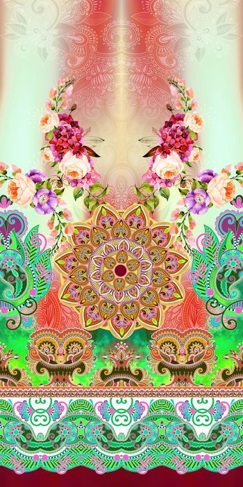 510903-民族风佩斯利花纹水彩花卉女装连衣裙