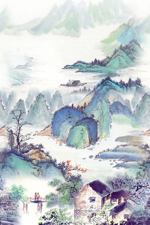 山水画印花华亿平台图片