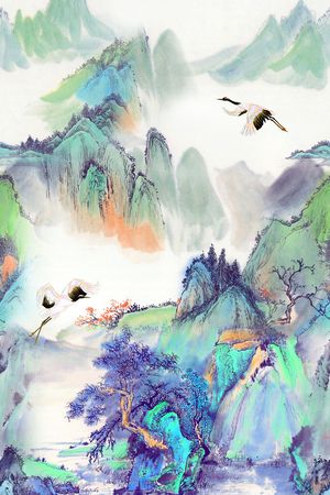 山水画印花华亿平台图片