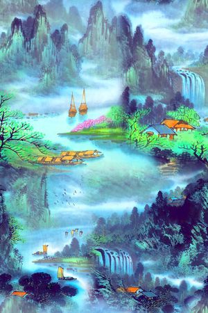 山水画印花华亿平台图片