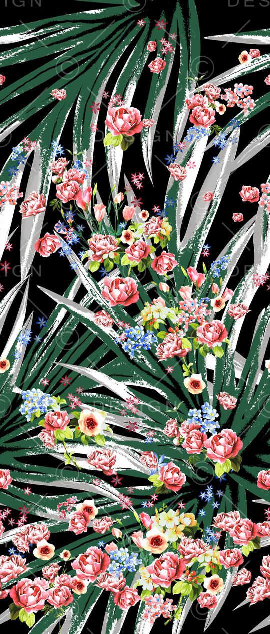 长叶子植物印花华亿平台图片