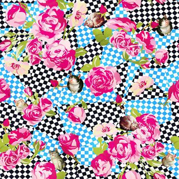 511619-手绘玫瑰几何懒猫悠闲小猫女装衬衣连