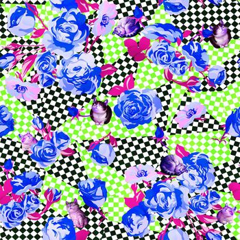 511620-手绘玫瑰几何懒猫悠闲小猫女装衬衣连