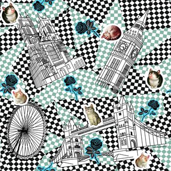 511720-英式风情伦敦建筑摩天轮猫咪几何剪影