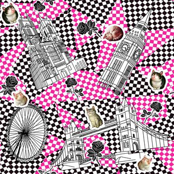 511721-英式风情伦敦建筑摩天轮猫咪几何剪影