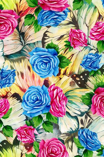 511969-手绘时尚蝴蝶花卉组合